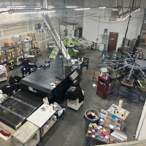 Overhead view of our Screen Printing Presses.